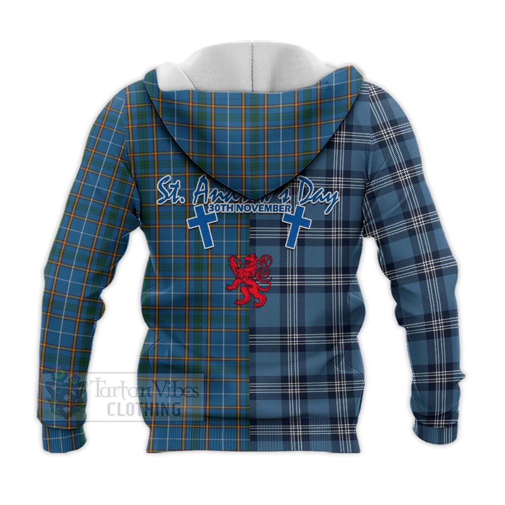 Bain Tartan Knitted Hoodie Happy St. Andrew's Day Half Tartan Style - Tartan Vibes Clothing