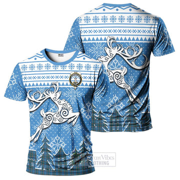 Bain Clan Christmas T-Shirt Celtic Reindeer Style - Tartan Vibes Clothing