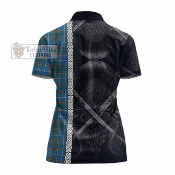 Bain Tartan Women's Polo Shirt with Family Crest Cross Sword Thistle Celtic Vibes - Tartan Vibes Clothing