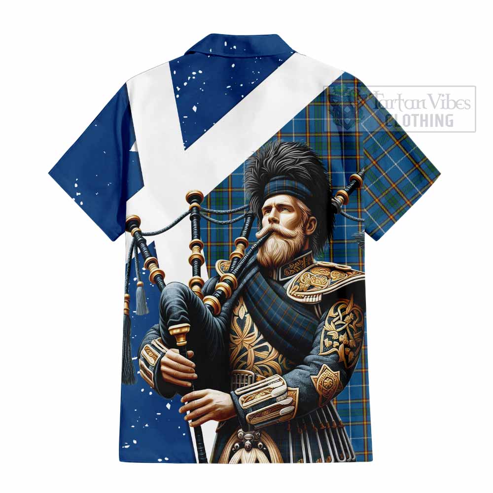 Bain Tartan Hawaiian Shirt with Family Crest Scottish Bagpiper Vibes - Tartan Vibes Clothing