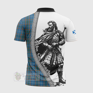 Tartan Vibes Clothing Bain Tartan Clan Crest Zipper Polo Shirt with Highlander Warrior Celtic Style