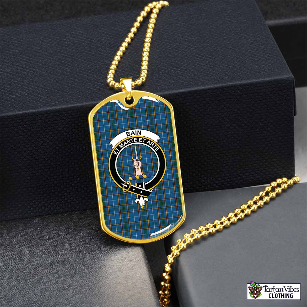 Bain Tartan Dog Tag Necklace with Family Crest Gold No - Tartan Vibes Clothing