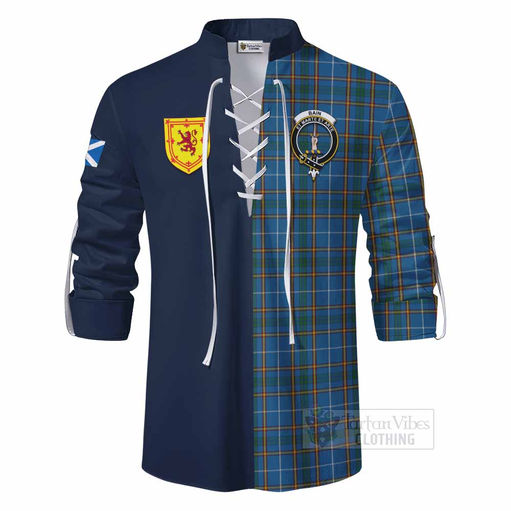 Bain Tartan Ghillie Kilt Shirt Alba with Scottish Lion Royal Arm Half Style - Tartan Vibes Clothing
