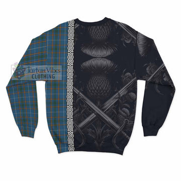 Bain Tartan Sweatshirt with Family Crest Cross Sword Thistle Celtic Vibes - Tartan Vibes Clothing