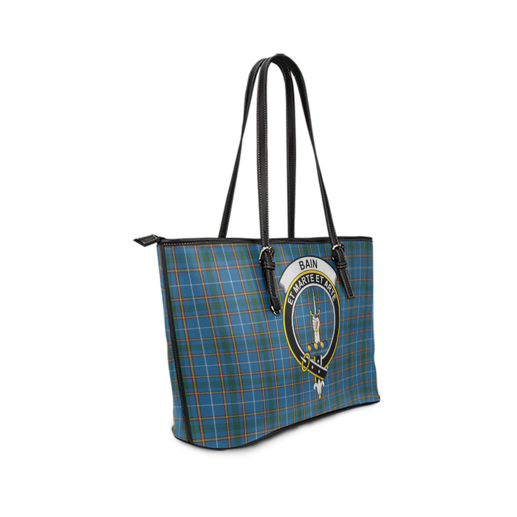 Bain Tartan Leather Tote Bag with Family Crest - Tartan Vibes Clothing