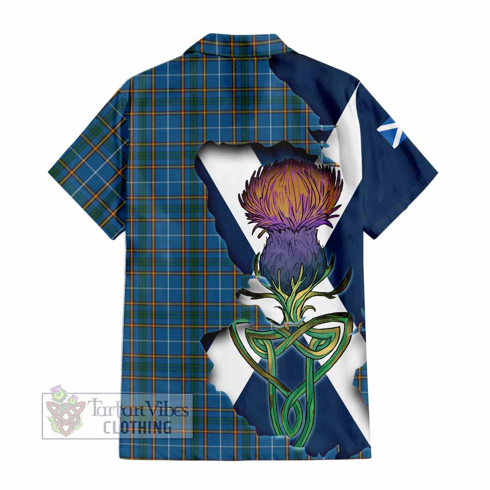 Tartan Vibes Clothing Bain Tartan Family Crest Short Sleeve Button Shirt Scottish Thistle Celtic Inspired