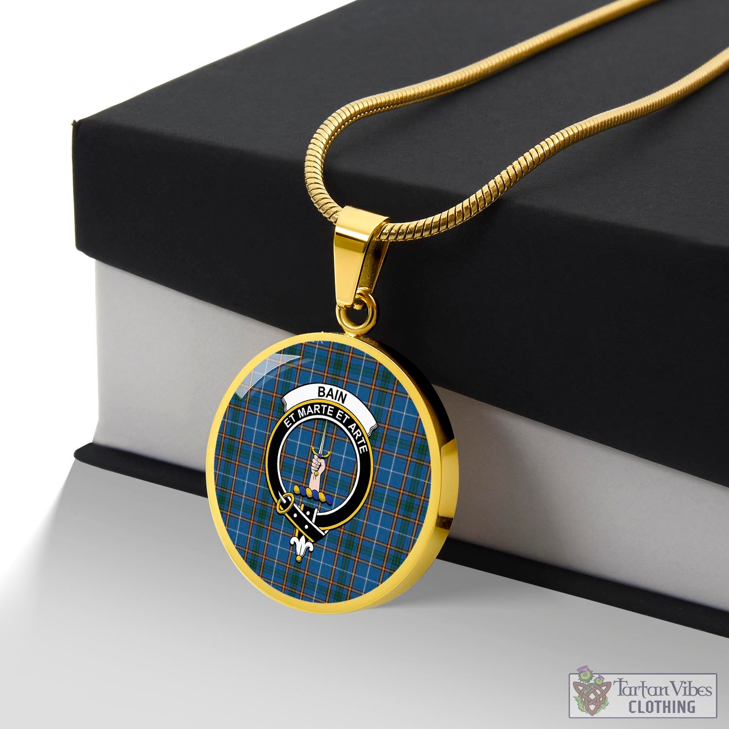 Bain Tartan Circle Necklace with Family Crest Luxury Necklace (Gold) No - Tartan Vibes Clothing