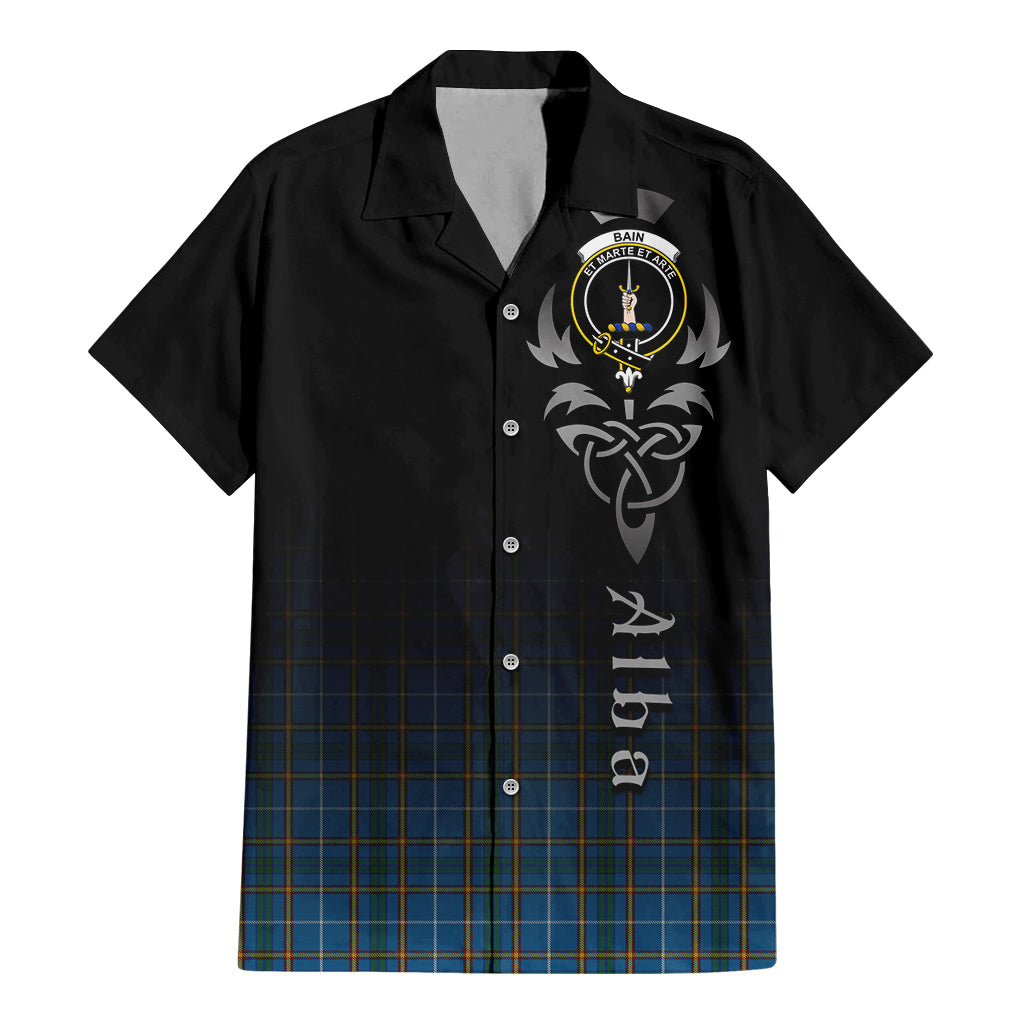 Tartan Vibes Clothing Bain Tartan Short Sleeve Button Up Featuring Alba Gu Brath Family Crest Celtic Inspired