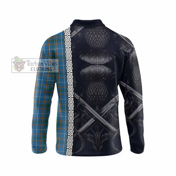 Bain Tartan Long Sleeve Polo Shirt with Family Crest Cross Sword Thistle Celtic Vibes - Tartan Vibes Clothing