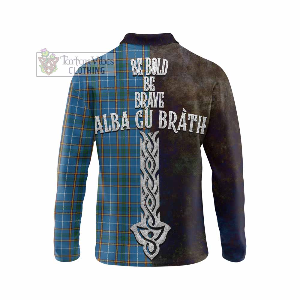 Tartan Vibes Clothing Bain Tartan Family Crest Long Sleeve Polo Shirt Alba Gu Brath Be Brave Lion Ancient Style