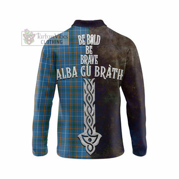 Tartan Vibes Clothing Bain Tartan Family Crest Long Sleeve Polo Shirt Alba Gu Brath Be Brave Lion Ancient Style
