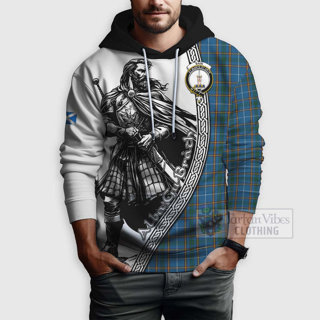 Bain Tartan Clan Crest Hoodie with Highlander Warrior Celtic Style - Tartan Vibes Clothing