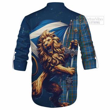 Bain Tartan Family Crest Ghillie Kilt Shirt with Scottish Majestic Lion - Tartan Vibes Clothing
