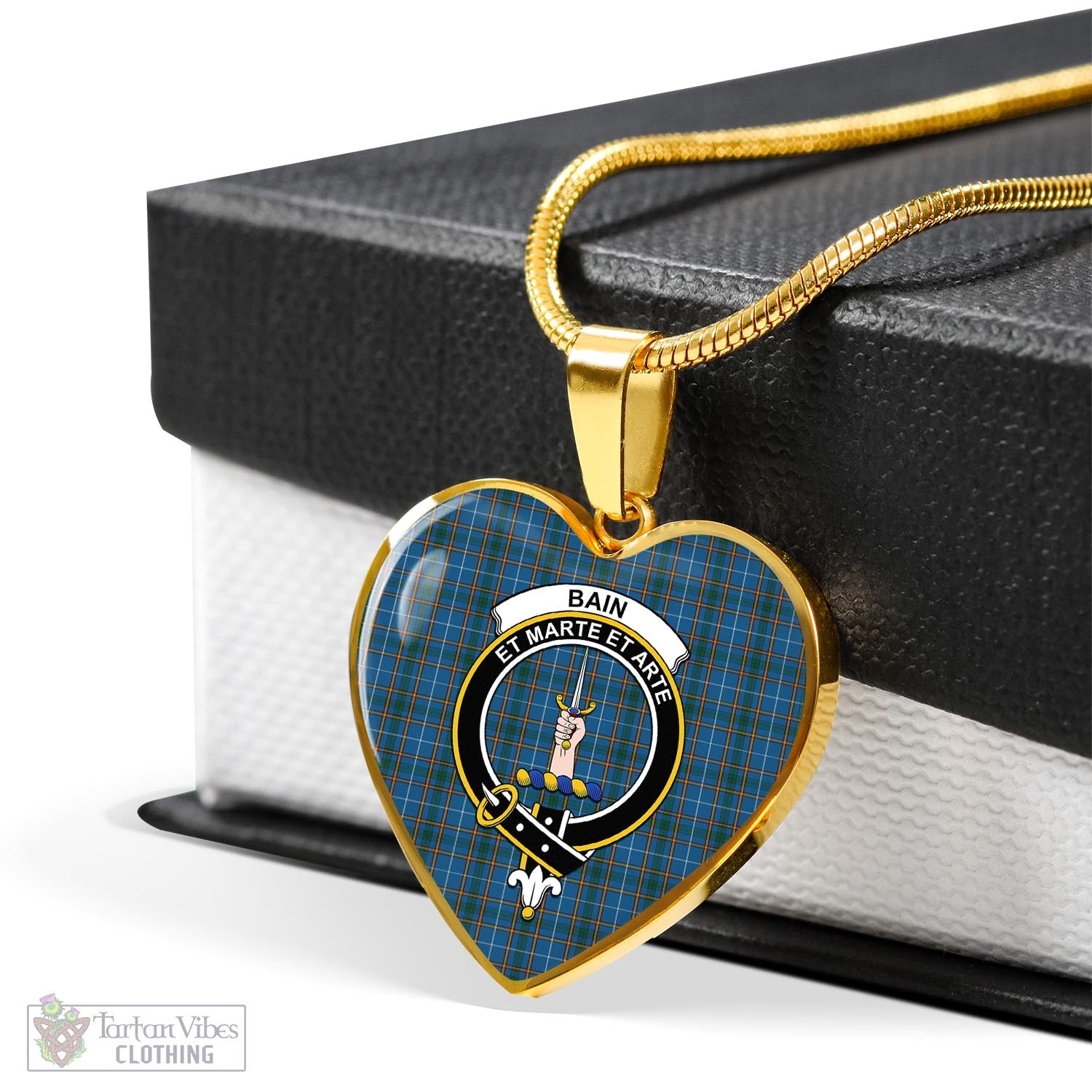 Bain Tartan Heart Necklace with Family Crest - Tartan Vibes Clothing