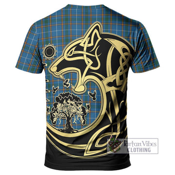 Bain Tartan T-Shirt with Family Crest Celtic Wolf Style - Tartan Vibes Clothing