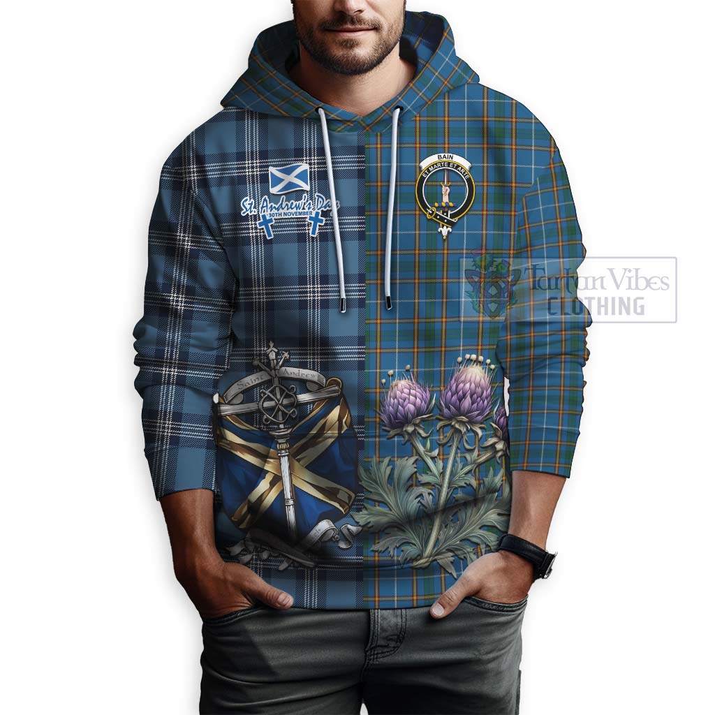 Bain Tartan Hoodie Happy St. Andrew's Day Half Tartan Style - Tartan Vibes Clothing