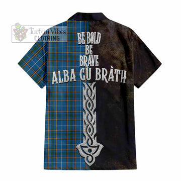 Tartan Vibes Clothing Bain Tartan Family Crest Short Sleeve Button Shirt Alba Gu Brath Be Brave Lion Ancient Style