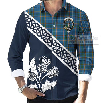 Bain Tartan Long Sleeve Button Shirt Featuring Thistle and Scotland Map Men's Shirt - Tartan Vibes Clothing