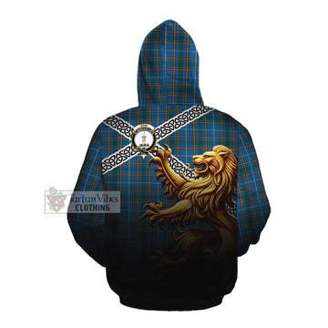 Bain Crest Tartan Cotton Hoodie with Golden Lion Emblem Celtic Style Pullover Hoodie - Tartan Vibes Clothing