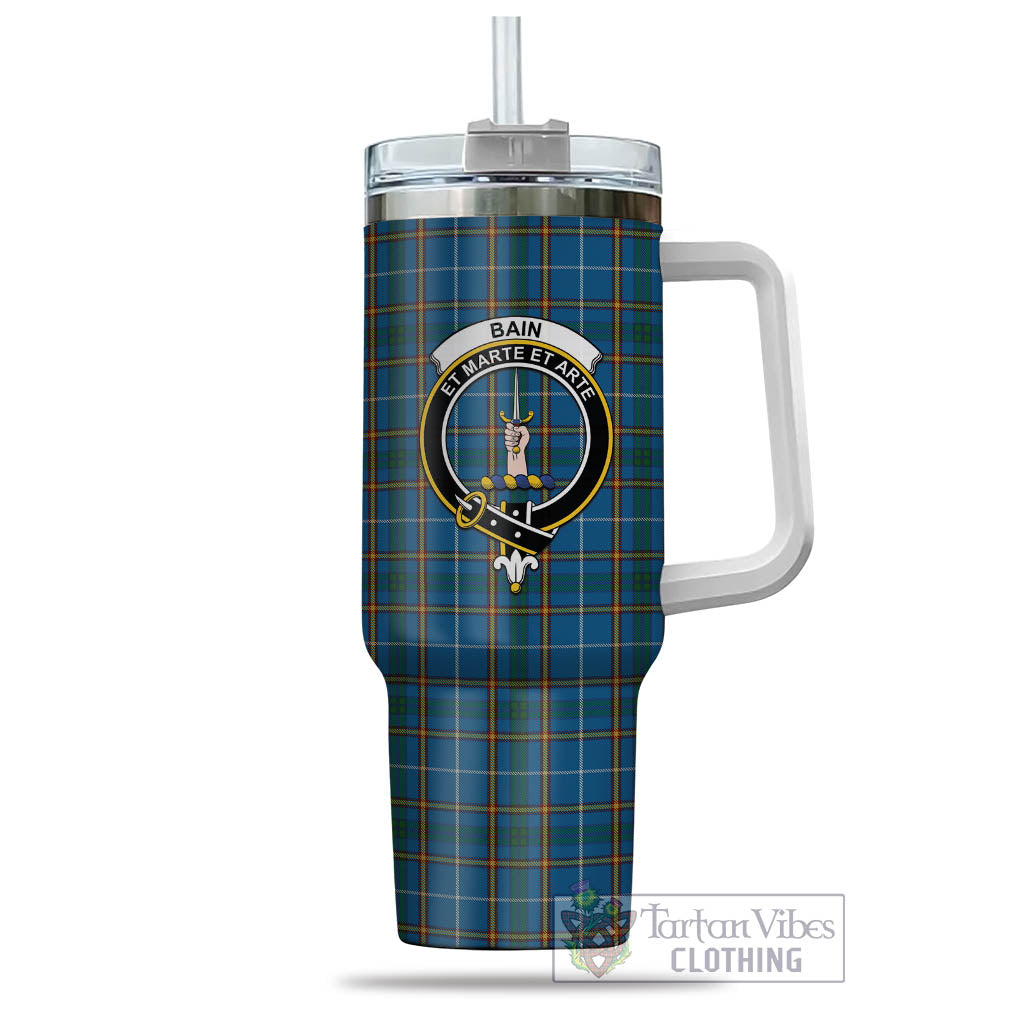 Bain Tartan Tumbler with Handle with Family Crest - Tartan Vibes Clothing