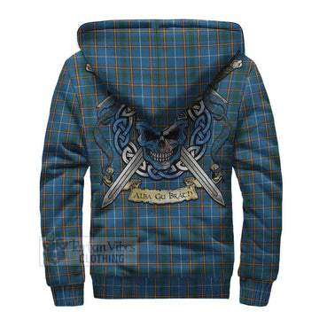 Bain Tartan Sherpa Hoodie with Family Crest Celtic Skull Style - Tartan Vibes Clothing