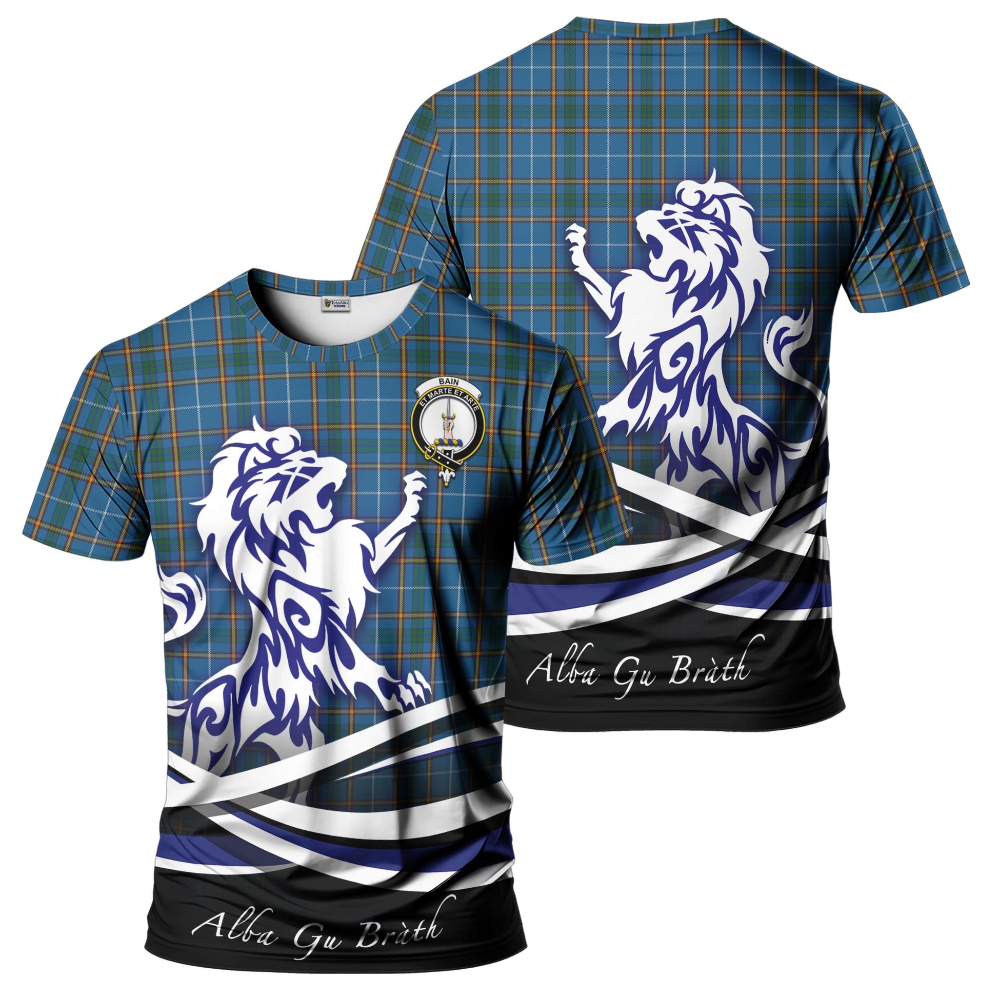 Bain Tartan T-Shirt with Alba Gu Brath Regal Lion Emblem - Tartan Vibes Clothing