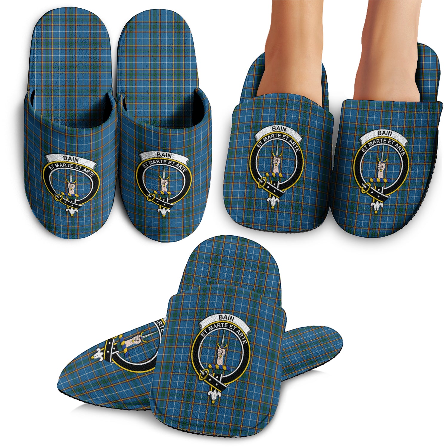 Bain Tartan Home Slippers with Family Crest - Tartan Vibes Clothing
