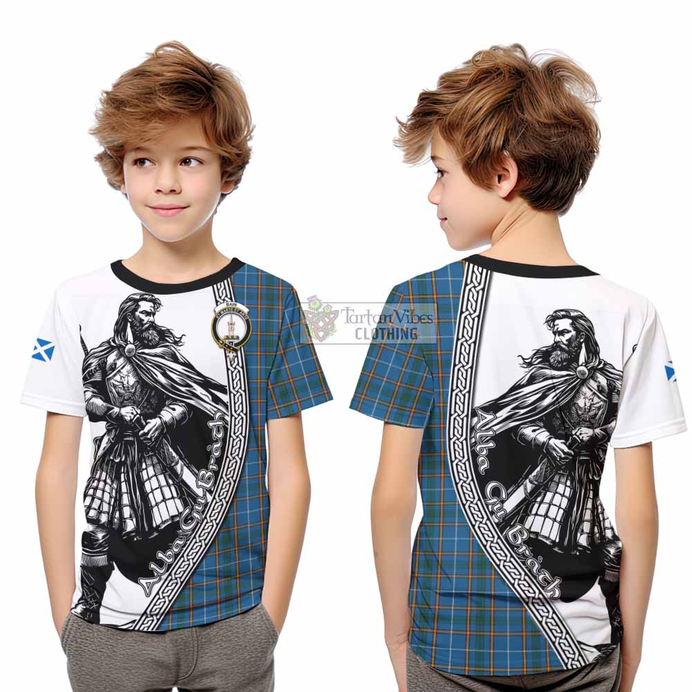 Bain Tartan Clan Crest Kid T-Shirt with Highlander Warrior Celtic Style - Tartan Vibes Clothing