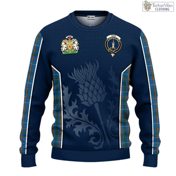 Bain Tartan Knitted Sweatshirt with Family Crest and Scottish Thistle Vibes Sport Style - Tartan Vibes Clothing