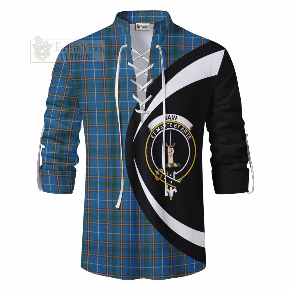 Bain Tartan Ghillie Kilt Shirt with Family Crest Circle Style - Tartan Vibes Clothing