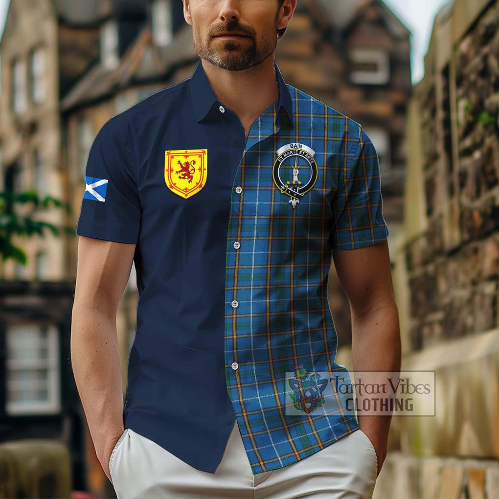 Bain Tartan Hawaiian Shirt Alba with Scottish Lion Royal Arm Half Style - Tartan Vibes Clothing