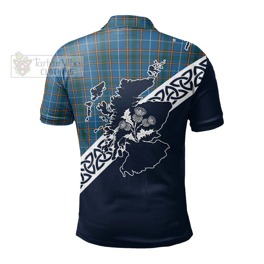 Bain Tartan Polo Shirt Featuring Thistle and Scotland Map - Tartanvibesclothing Store