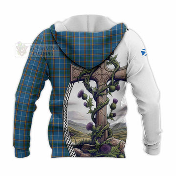 Bain Tartan Knitted Hoodie with Family Crest and St. Andrew's Cross Accented by Thistle Vines - Tartan Vibes Clothing