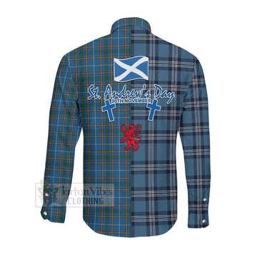 Tartan Vibes Clothing Bain Tartan Long Sleeve Button Shirt Happy St. Andrew's Day Half Tartan Style