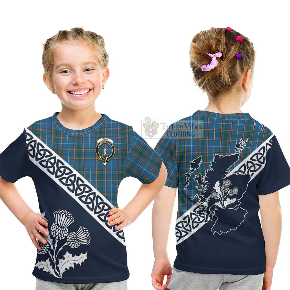 Bain Tartan Kid T-Shirt Featuring Thistle and Scotland Map - Tartan Vibes Clothing