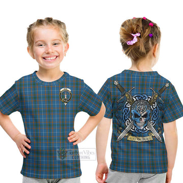 Tartan Vibes Clothing Bain Tartan Kid T-Shirt with Family Crest Celtic Skull Style