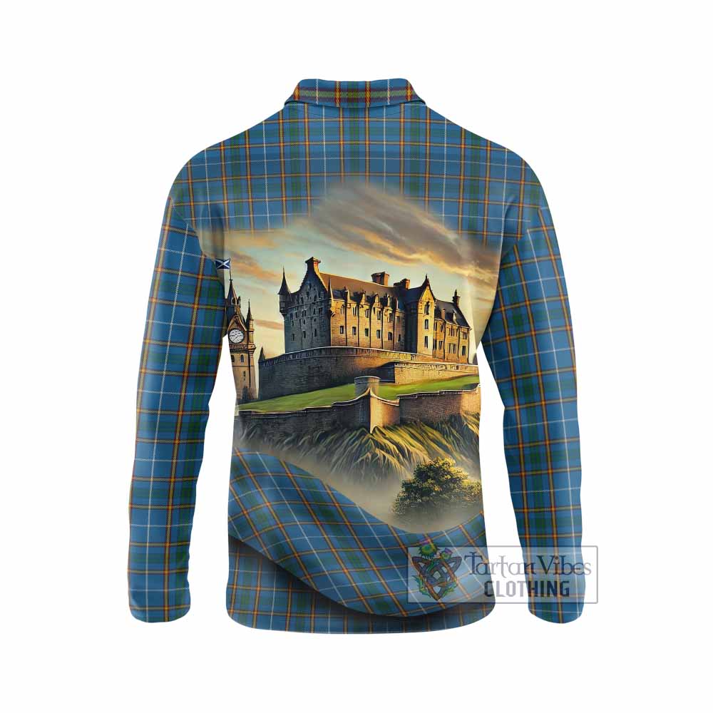 Bain Tartan Family Crest Long Sleeve Polo Shirt with Scottish Ancient Castle Style - Tartan Vibes Clothing