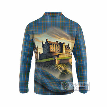 Bain Tartan Family Crest Long Sleeve Polo Shirt with Scottish Ancient Castle Style - Tartan Vibes Clothing