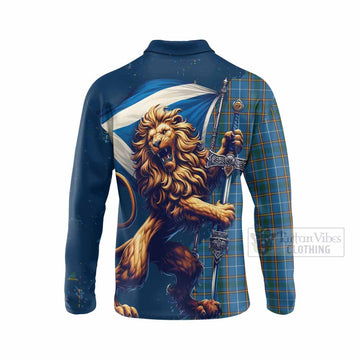 Bain Tartan Family Crest Long Sleeve Polo Shirt with Scottish Majestic Lion - Tartan Vibes Clothing