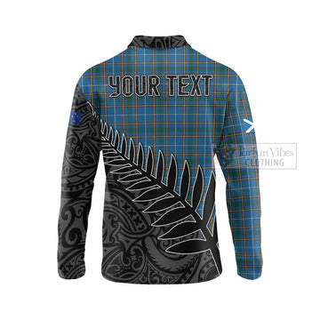 Tartan Vibes Clothing Bain Crest Tartan Long Sleeve Polo Shirt with New Zealand Silver Fern Half Style