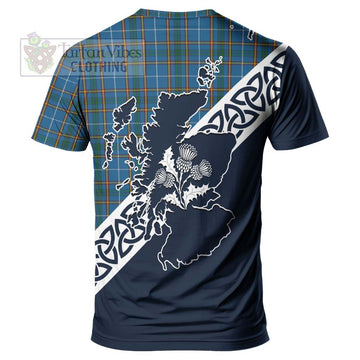 Bain Tartan T-Shirt Featuring Thistle and Scotland Map - Tartanvibesclothing Store
