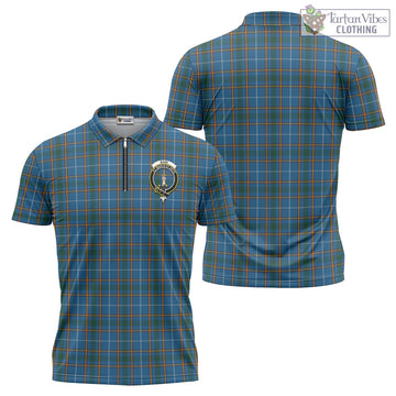 Bain Tartan Zipper Polo Shirt with Family Crest - Tartan Vibes Clothing