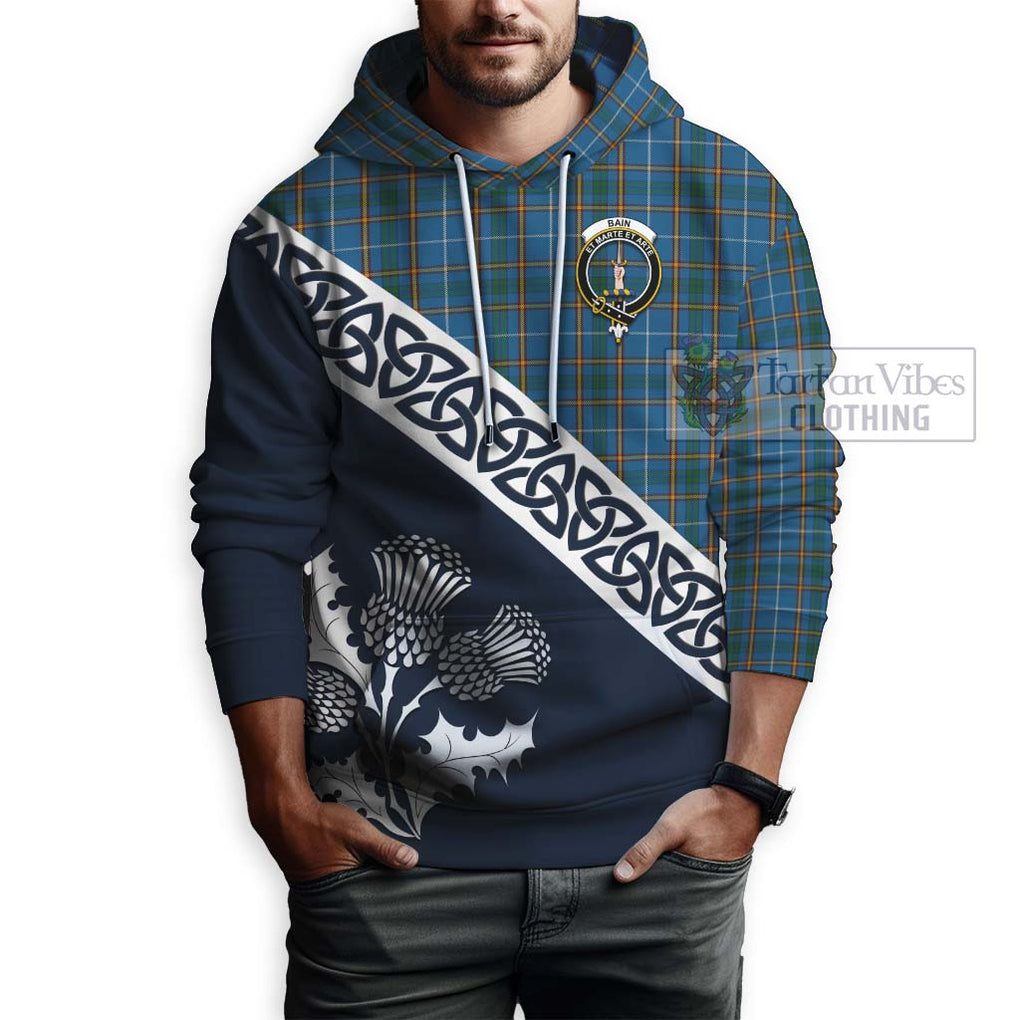 Bain Tartan Hoodie Featuring Thistle and Scotland Map - Tartan Vibes Clothing