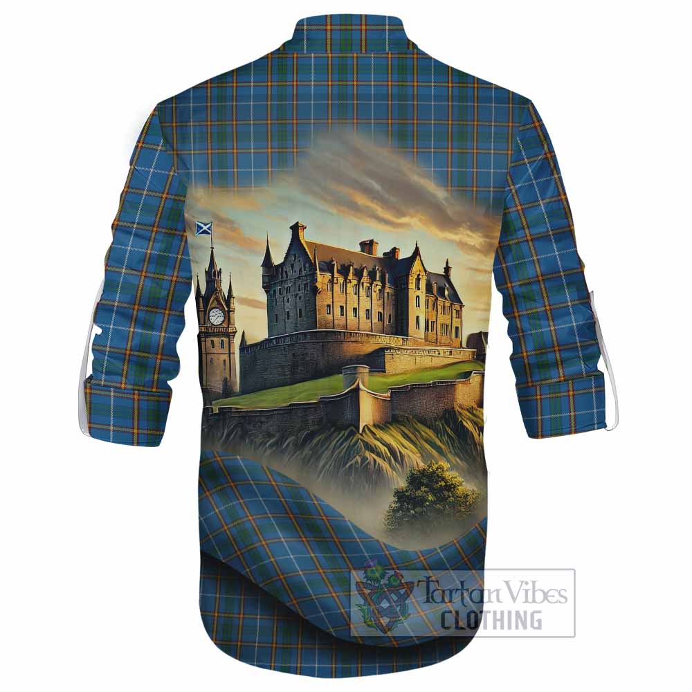 Bain Tartan Family Crest Ghillie Kilt Shirt with Scottish Ancient Castle Style - Tartan Vibes Clothing