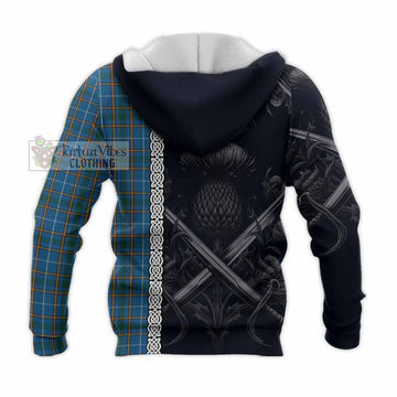 Bain Tartan Knitted Hoodie with Family Crest Cross Sword Thistle Celtic Vibes - Tartan Vibes Clothing