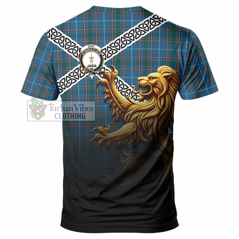Bain Crest Tartan T-Shirt with Golden Lion Emblem Celtic Style - Tartan Vibes Clothing