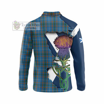 Tartan Vibes Clothing Bain Tartan Family Crest Long Sleeve Polo Shirt Scottish Thistle Celtic Inspired
