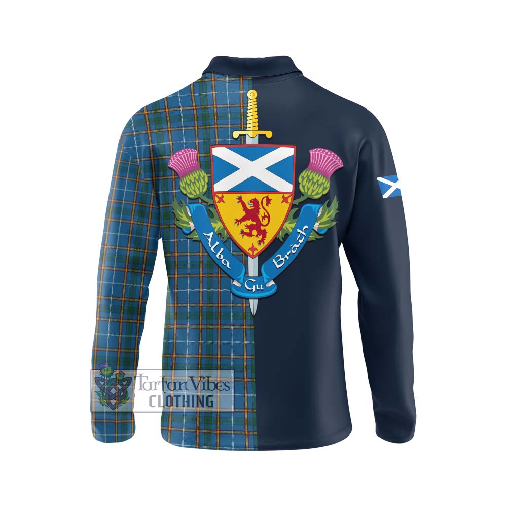 Bain Tartan Long Sleeve Polo Shirt Alba with Scottish Lion Royal Arm Half Style - Tartan Vibes Clothing