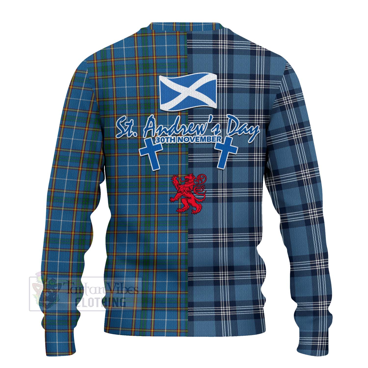 Bain Tartan Knitted Sweater Happy St. Andrew's Day Half Tartan Style - Tartan Vibes Clothing