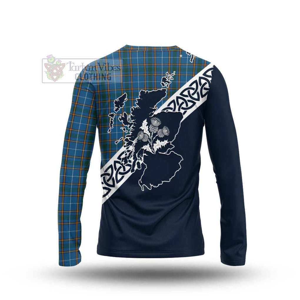 Bain Tartan Long Sleeve T-Shirt Featuring Thistle and Scotland Map - Tartan Vibes Clothing